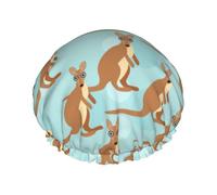 Cuffia per capelli da doccia divertente per canguro zoo da donna, riutilizzabile, impermeabile, a doppio strato, con fascia elastica, taglia unica