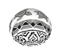 Cuffia per capelli da doccia etnica a righe con tartaruga da donna, riutilizzabile, impermeabile, a doppio strato, con fascia elastica, taglia unica