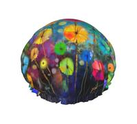 Cuffia per capelli da doccia in stile astratto con fiori colorati da donna, riutilizzabile, impermeabile, a doppio strato, con cinturino elastico, taglia unica