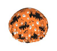 Cuffia per capelli da doccia, per Halloween, bianca, a doppio strato, riutilizzabile, grande cuffia da doccia per donne, cuffia per capelli per doccia con fodera in PEVA e corda elastica