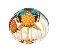 Cuffia per capelli da doccia, spiaggia, due ananas, stampa marina, riutilizzabile, impermeabile, a doppio strato, con fascia elastica, taglia unica