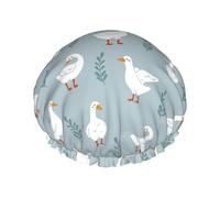 Cuffia per capelli da doccia, stile rustico, con graziosa anatra, grande, riutilizzabile, impermeabile, a doppio strato, cuffia per capelli per doccia, con fodera in PEVA e corda elastica