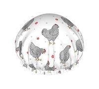 Cuffia per capelli da doccia, stile rustico, con grazioso fiore di pollo, riutilizzabile, impermeabile, a doppio strato, da donna, con fodera in PEVA e corda elastica