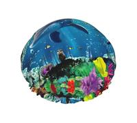 Cuffia per capelli da donna, riutilizzabile, impermeabile, a doppio strato, con cinghia elastica, taglia unica