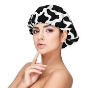 Cuffia per capelli in raso bianco e nero con stampa di mucca, per donne che dormono, regolabile a doppio strato in raso per capelli ricci