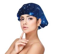 Cuffia per capelli in raso con motivo a stelle blu per dormire, berretto morbido in raso per capelli naturali e ricci da donna