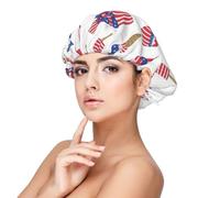 Cuffia per capelli in raso con stampa a stelle e strisce, per donne che dormono, a doppio strato, regolabile, in raso, per capelli ricci