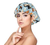 Cuffia per capelli in raso con stampa di cuccioli colorati per donne che dormono, regolabile, a doppio strato, per capelli ricci