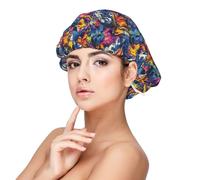 Cuffia per capelli in raso con stampa di dinosauri, per donne che dormono, regolabile, a doppio strato, per capelli ricci