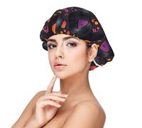 Cuffia per capelli in raso con stampa di dischi musicali, per donne che dormono, regolabile a doppio strato, per capelli ricci