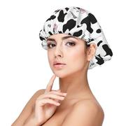 Cuffia per capelli in raso con stampa di mucca, per donne che dormono, a doppio strato, regolabile, per capelli ricci