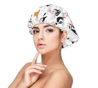 Cuffia per capelli in raso con stampa di mucca, per donne che dormono, regolabile, a doppio strato, per capelli ricci