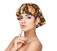 Cuffia per capelli in raso con stampa di pane caffè, per donne che dormono, regolabile a doppio strato, per capelli ricci