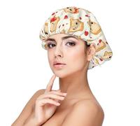 Cuffia per capelli in raso con stampa di pane ketchup, per donne che dormono, regolabile, a doppio strato, per capelli ricci
