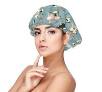 Cuffia per capelli in raso con stampa floreale a forma di mucca, per donne che dormono, regolabile, a doppio strato, per capelli ricci