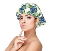 Cuffia per capelli in raso con stampa mirtilli semplici, per donne che dormono, regolabile a doppio strato, per capelli ricci