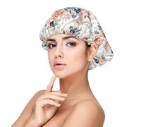 Cuffia per capelli in raso con stampa Torre Eiffel e fiori e mirtilli, per donne che dormono, regolabile a doppio strato, per capelli ricci