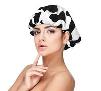 Cuffia per capelli in raso di seta con motivo a macchie di mucca, per donne che dormono, a doppio strato, regolabile, per capelli ricci