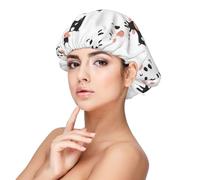 Cuffia per capelli in raso di seta con stampa bianca e nera a forma di mucca, per donne che dormono, regolabile, a doppio strato, per capelli ricci