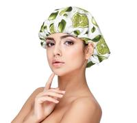 Cuffia per capelli in raso di seta con stampa di foglie di lime, per donne che dormono, regolabile a doppio strato, per capelli ricci