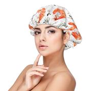 Cuffia per capelli in raso di seta con stampa retrò con foglie di gamberetti, per donne che dormono a doppio strato, regolabile, per capelli ricci