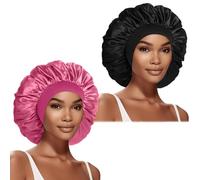 Cuffia per capelli in raso di seta, per doccia, colore: nero e rosa