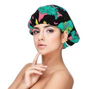 Cuffia per capelli in raso per donne che dormono con dinosauri dei cartoni animati, a doppio strato, regolabile, per dormire durante la notte, per capelli ricci