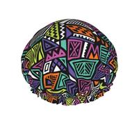 Cuffia per capelli per doccia, classica, colorata, geometrica, grande, riutilizzabile, impermeabile, a doppio strato, cuffia per doccia con fodera in PEVA e corda elastica