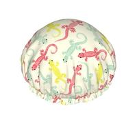 Cuffia per capelli per doccia, classica cuffia da doccia a doppio strato con geco lucertola riutilizzabile impermeabile, grande cuffia da doccia per donne, cuffia per capelli per doccia con fodera in