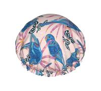 Cuffia per capelli per doccia, classica cuffia da doccia a forma di pappagallo, grande, riutilizzabile, impermeabile, a doppio strato, cuffia per capelli per doccia, con fodera in PEVA e corda