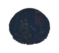 Cuffia per capelli per doccia, classica, fatta a mano, con gatto, grande, riutilizzabile, impermeabile, a doppio strato, cuffia per doccia da donna, con fodera in PEVA e corda elastica