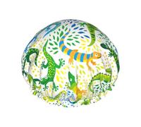 Cuffia per capelli per doccia, classica, graziosa e grande, con lucertola, riutilizzabile, impermeabile, a doppio strato, cuffia per capelli per doccia, con fodera in PEVA e corda elastica