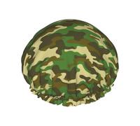 Cuffia per capelli per doccia, classica, verde, mimetica, grande, riutilizzabile, impermeabile, a doppio strato, cuffia per capelli per doccia, con fodera in PEVA e corda elastica