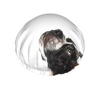 Cuffia per capelli per doccia, colore bianco e nero, Boston Terrier, a doppio strato, riutilizzabile, grande cuffia da doccia da donna, cuffia per capelli per doccia con fodera in PEVA e corda