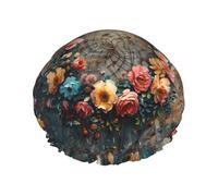 Cuffia per capelli per doccia, con acchiappasogni floreale, elegante, a doppio strato, riutilizzabile, grande cuffia da doccia da donna, cuffia per capelli per doccia con fodera in PEVA e corda