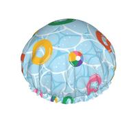 Cuffia per capelli per doccia, con anelli galleggianti a doppio strato, riutilizzabile, impermeabile, grande cuffia da doccia per donne, cuffia per capelli per doccia con fodera in PEVA e corda