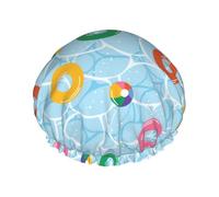 Cuffia per capelli per doccia, con anelli galleggianti a doppio strato, riutilizzabile, impermeabile, grande cuffia da doccia per donne, cuffia per capelli per doccia con fodera in PEVA e corda