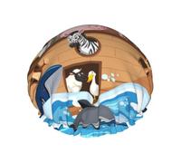 Cuffia per capelli per doccia, con animali sull'arca di Noè, galleggiante a doppio strato, riutilizzabile, grande cuffia da doccia per donne, cuffia per capelli per doccia con fodera in PEVA e corda