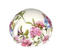 Cuffia per capelli per doccia, con bouquet di garofani, a doppio strato, riutilizzabile, impermeabile, grande cuffia da doccia da donna, con fodera in PEVA e corda elastica