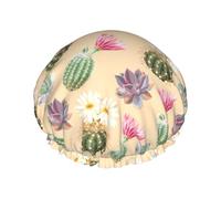 Cuffia per capelli per doccia, con cactus del deserto, succulente, doppio strato, riutilizzabile, impermeabile, grande cuffia da doccia per donne, cuffia per capelli per doccia con fodera in PEVA e