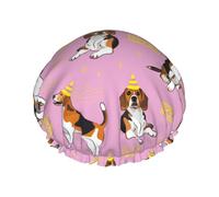 Cuffia per capelli per doccia, con cane Beagle Happy Birthday grande cuffia da doccia riutilizzabile impermeabile, a doppio strato, cuffia per capelli per doccia, con fodera in PEVA e corda elastica