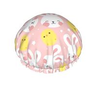 Cuffia per capelli per doccia, con coniglietto carino, stelle di pollo e stelle, riutilizzabile, impermeabile, a doppio strato, cuffia per capelli per doccia, con fodera in PEVA e corda elastica