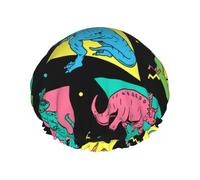 Cuffia per capelli per doccia, con dinosauri dei cartoni animati, a doppio strato, riutilizzabile, impermeabile, grande cuffia da doccia per donne, cuffia per capelli per doccia con fodera in PEVA e