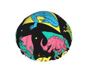 Cuffia per capelli per doccia, con dinosauri dei cartoni animati, a doppio strato, riutilizzabile, impermeabile, grande cuffia da doccia per donne, cuffia per capelli per doccia con fodera in PEVA e