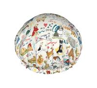 Cuffia per capelli per doccia, con divertente animale domestico, a doppio strato, riutilizzabile, impermeabile, grande cuffia da doccia per donne, cuffia per capelli per doccia con fodera in PEVA e