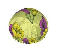 Cuffia per capelli per doccia, con fiori di calle colorate, grande, riutilizzabile, impermeabile, a doppio strato, cuffia per doccia da donna, con fodera in PEVA e corda elastica