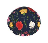 Cuffia per capelli per doccia, con fiori di garofano e fiori, riutilizzabile, impermeabile, a doppio strato, da donna, con fodera in PEVA e corda elastica