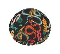 Cuffia per capelli per doccia, con foglia di palma tropicale, colorata, a doppio strato, riutilizzabile, impermeabile, grande cuffia da doccia per donne, cuffia per capelli per doccia con fodera in