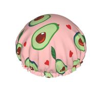 Cuffia per capelli per doccia, con foglie d'amore rosse e avocado, grande, riutilizzabile, impermeabile, a doppio strato, cuffia per capelli per doccia, con fodera in PEVA e corda elastica