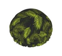 Cuffia per capelli per doccia, con foglie di palma tropicale, foglia di felce, grande, riutilizzabile, impermeabile, a doppio strato, cuffia per capelli per doccia, con fodera in PEVA e corda elastica